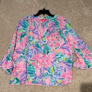 Lilly Pulitzer Vibrant Pink and Green Floral Blouse